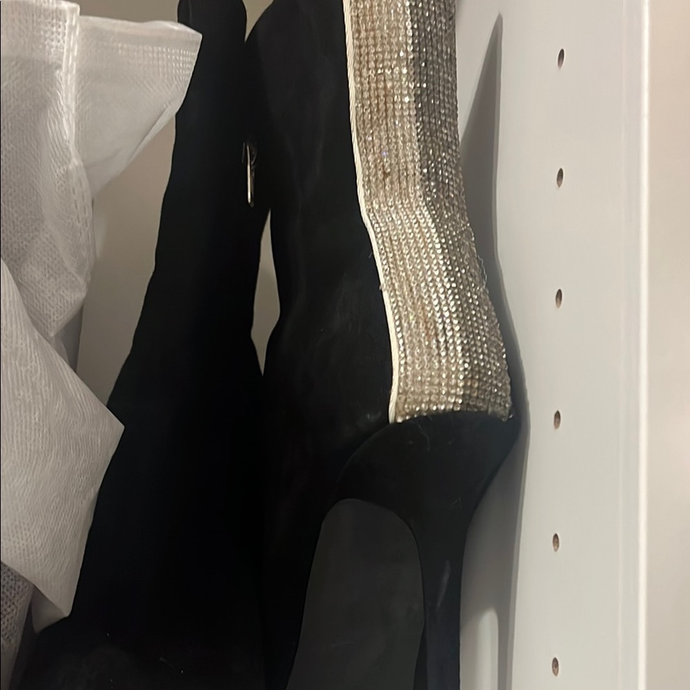 Steve Madden Black Heeled Boots with Silver Detail